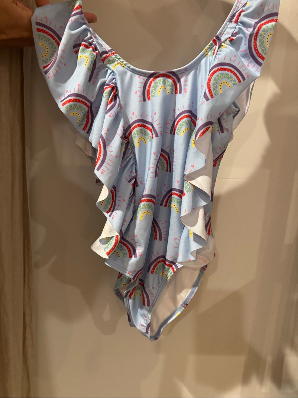 NWT Lola + The Boys Light Blue Rainbow Ruffle One-Piece Swimsuit